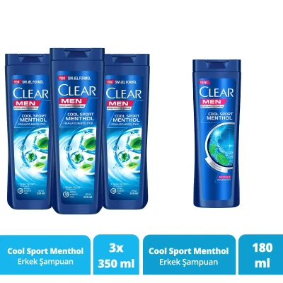 Men Kepeğe Karşı Şampuan Cool Sport Menthol Ferahlatıcı Mentol Etkisi 350 ml x3 + 180 ml